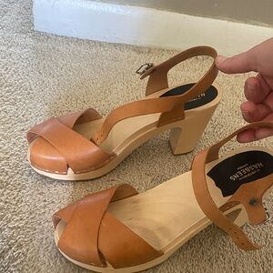 Swedish Hasbeens Tan Leather Mules